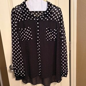 Torrid Black and White Polka Dot Blouse
